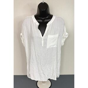 BeachLunchLounge Women's V-Neck Short Sleeve with Pocket White Size Medium